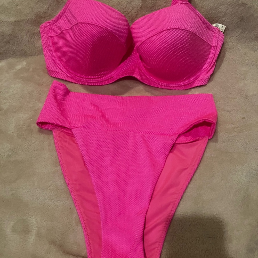Aerie NWT Pink Swimwear Set with Underwire Support 36DD/Medium Bottom